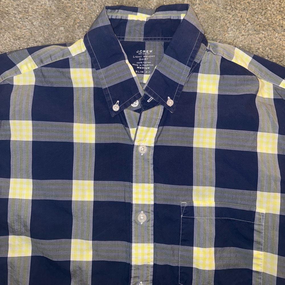 J. Crew Button Down Shirt Slim Fit Size Medium Blue & Yellow